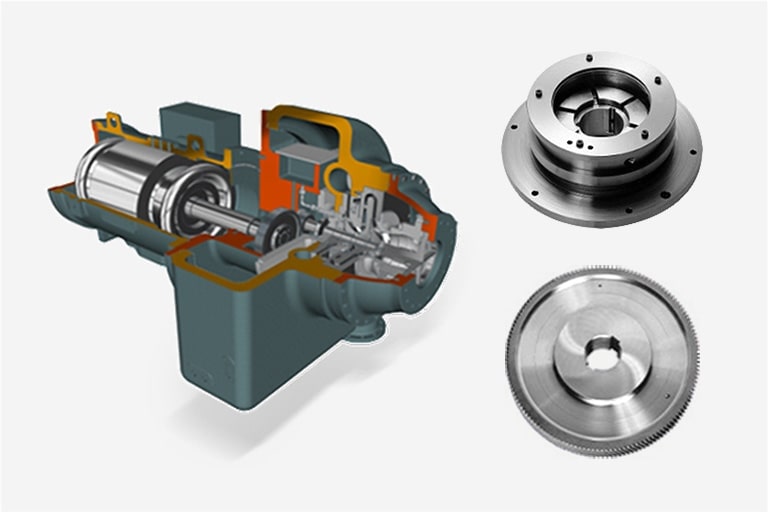 A quarter of the chiller component is exposed, revealing a complex interior filled with intricate metallic parts.