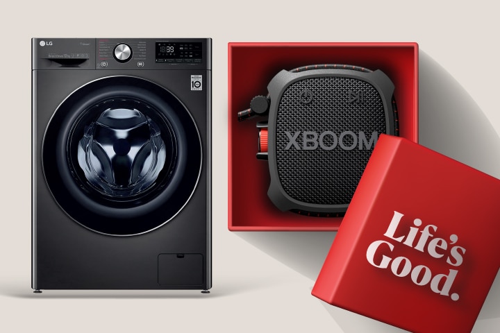 Buy any washing machine and receive a free LG X Boom XG2T Speaker valued at R1199 27 August – 30 September. T&C’s Apply