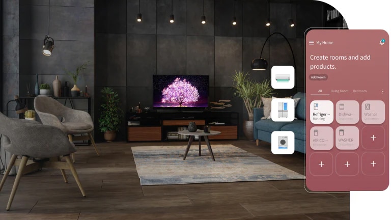 Image shows the LG ThinQ app screen