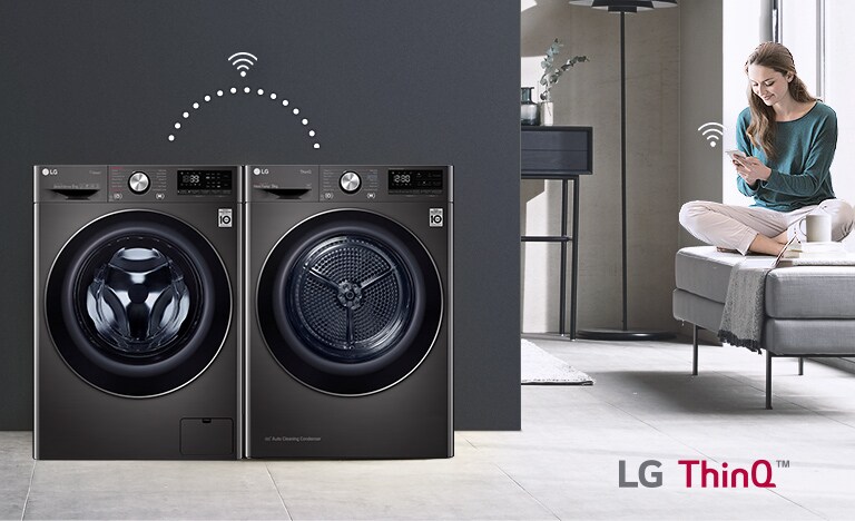 User just sits on the couch and controls dryer and Washer (washing machine) by LG ThinQ app.