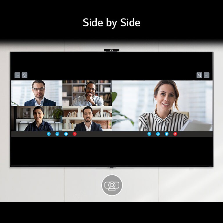 Three functions of multi-view are rolled and shown. Side by Side has a camera pictogram below and shows two screens making a video call. Picture in Picture has a camera pictogram below and I can see myself copying the exercise video. Finally, Dual Monitor shows a pictogram image and two document screens associated with the computer.