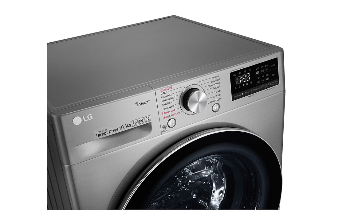 LG 10.5kg Front Loader Washer with AI DD™ & Steam in Stainless Finish, F4V5RYP2T
