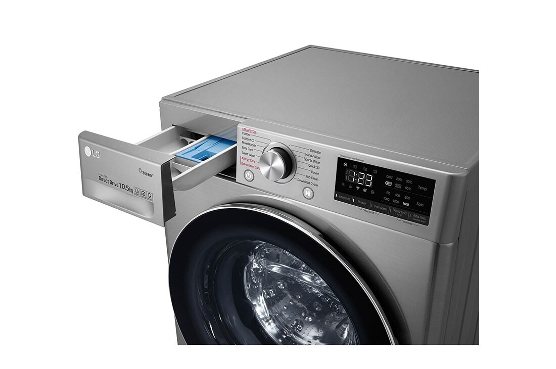 LG 10.5kg Front Loader Washer with AI DD™ & Steam in Stainless Finish, F4V5RYP2T