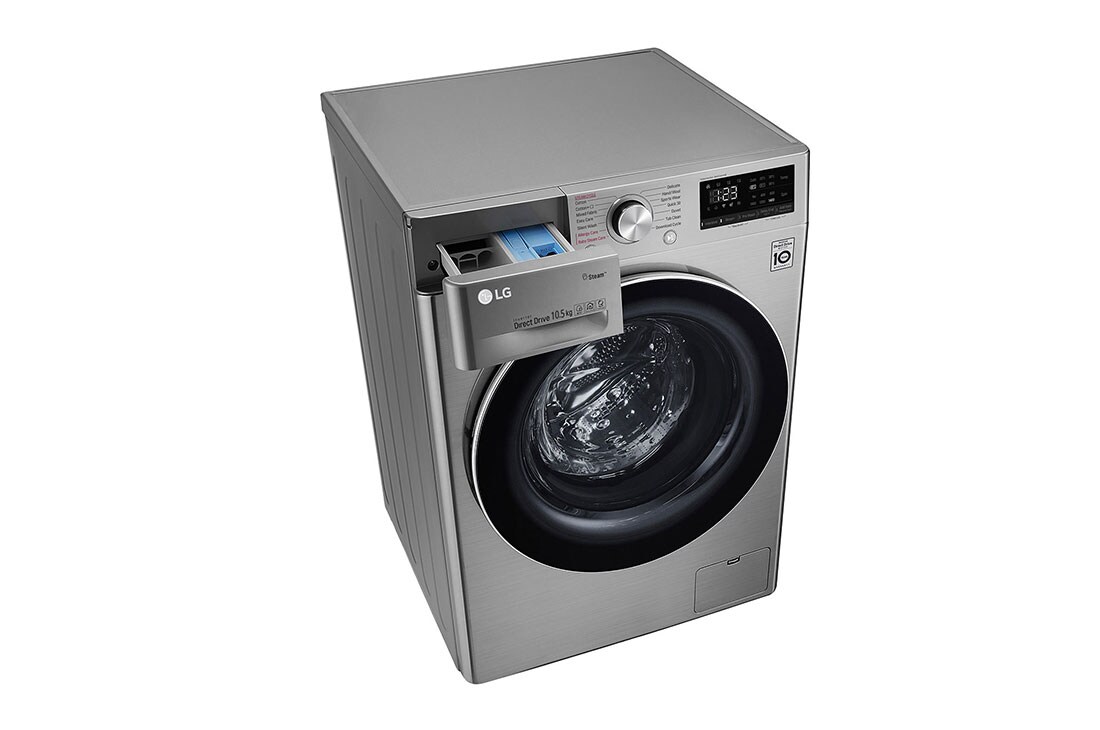 LG 10.5kg Front Loader Washer with AI DD™ & Steam in Stainless Finish, F4V5RYP2T