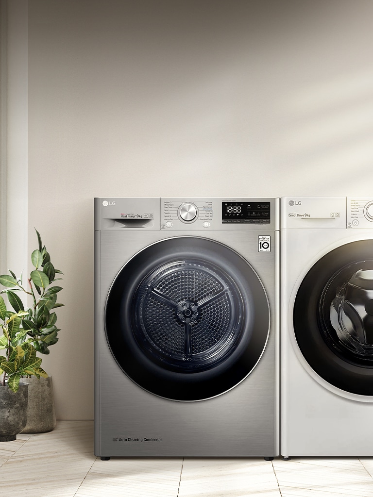 This is an image of a washer and dryer placed side by side.	