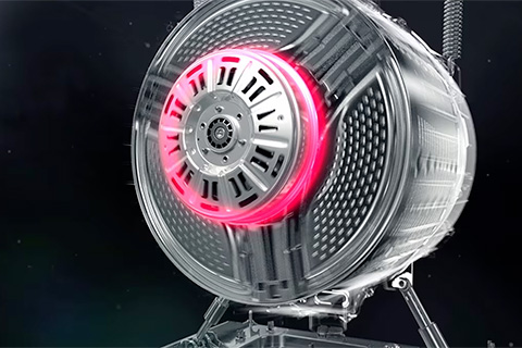 Cutaway view of a circular motor or drum mechanism with glowing red highlights, emphasizing its internal structure and rotation