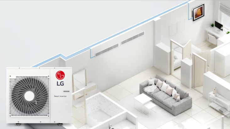 LG Multi Split system showcasing indoor and outdoor unit connection for customized room cooling and heating.