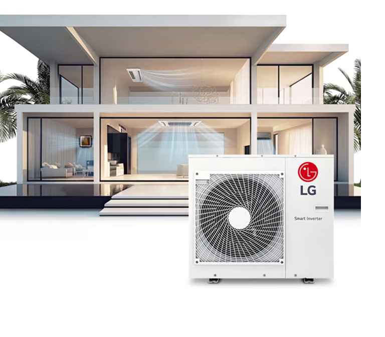 LG Multi Split air conditioning system installed in a modern home exterior for efficient cooling and heating.