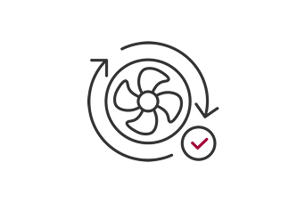 LG HVAC icon illustrating direct drive motor for convenience and durability. Represents reduced maintenance and reliable operation.