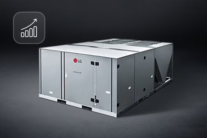 LG high efficiency heat pump unit from Inverter Single Package lineup. Provides sustainable heating and cooling performance.