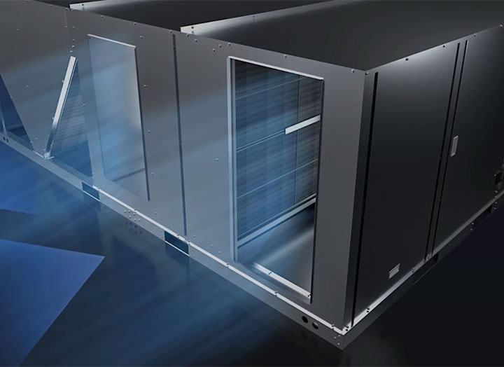 LG HVAC system with convertible duct connection for flexible installation. Supports multiple duct directions while maintaining consistent airflow performance.