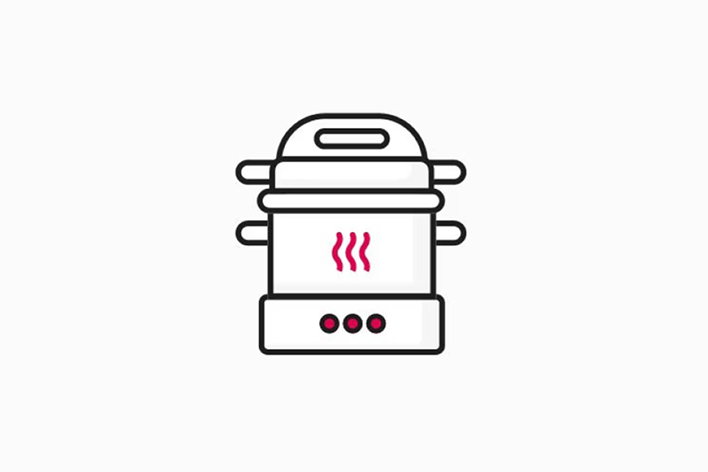 Appliance releasing steam, illustrating sterilization through high-temperature steam.