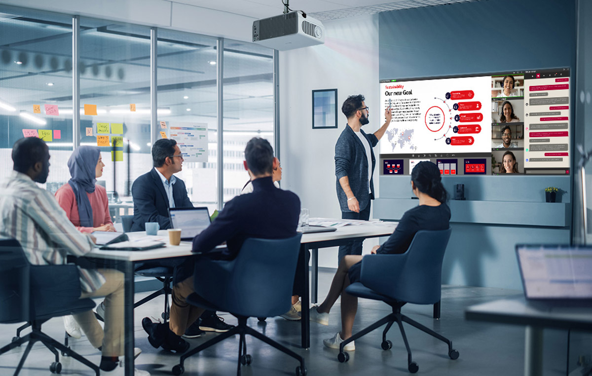 Scenes of LG ProBeam usage in corporate.