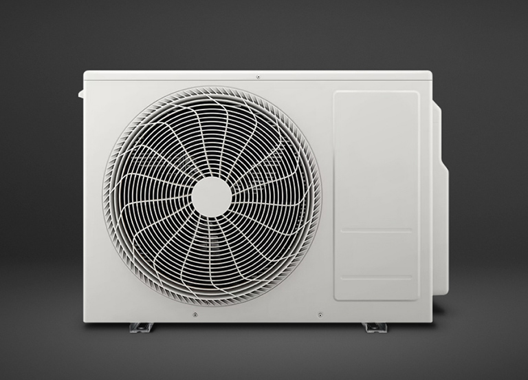 An air conditioning unit equipped with a compact, LG variable speed rotary compressor, designed to save space.