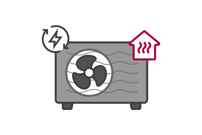 A lightening shape on the upper left and steamed floor on the lower right is placed over the fan of the air to water heat pump.