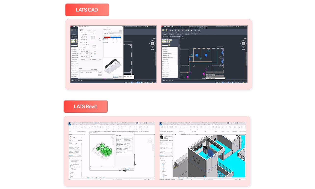 LATS CAD and Revit HVAC design software, 3D model of building layout, architectural elements