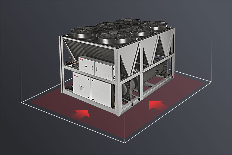 LG Air-cooled Screw Chiller 1 Compresoor model shown with reduced footprint highlighted below.