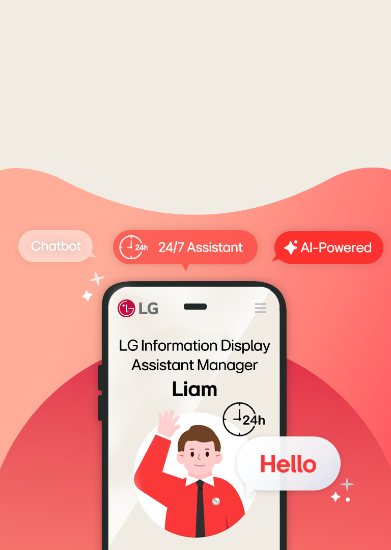 LG Information Display Assistant Manager Liam chatbot providing AI-powered 24/7 support. LG digital assistant offering tailored answers for business customers.