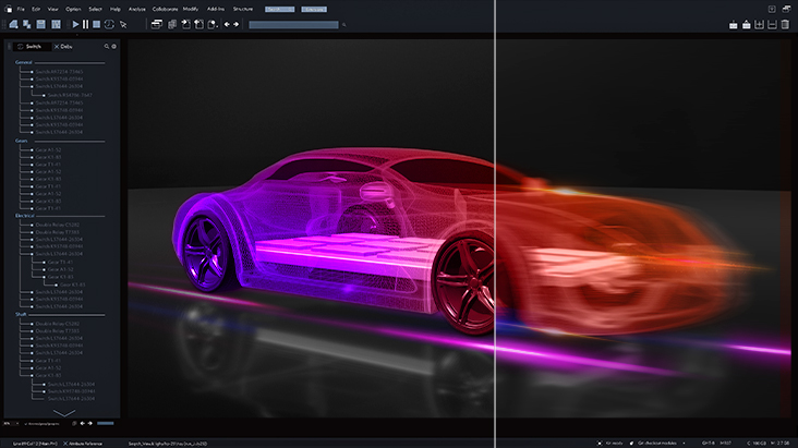 A 3D car modeling interface demonstrates the difference in motion clarity with and without 120Hz refresh rate.	