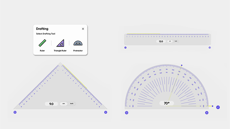 Demonstration of LG CreateBoard Lab’s digital ruler and protractor in use.