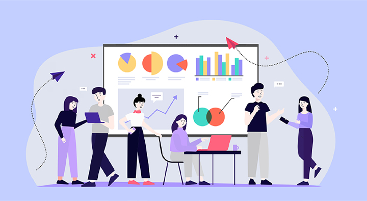 Multiple users engaging with LG CreateBoard Lab on their devices in a shared scene.