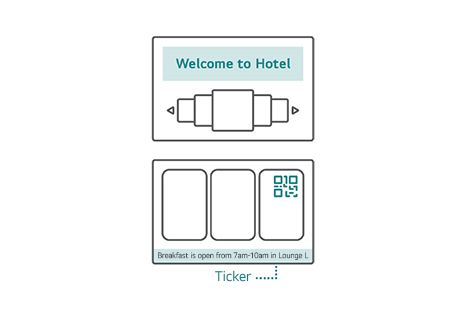 The Hotel TV can display welcome messages, and QR codes or tickers can be added to share information to the guests.