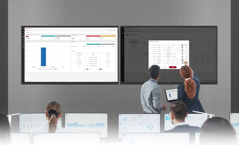 IT managers keep a remote watch over LG CreateBoard through LG ConnectedCare DMS.