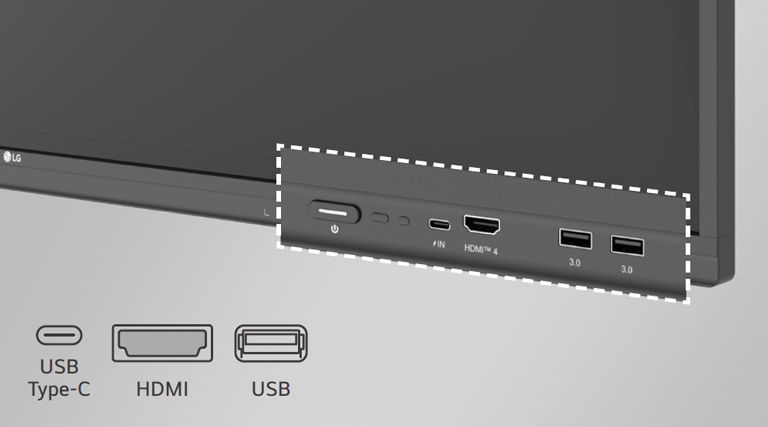 The LG CreateBoard has ports on the front such as USB and HDMI.