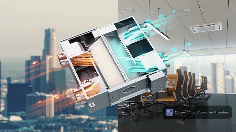 LG ERV system illustration highlighting energy-efficient air exchange and clean ventilation for office spaces