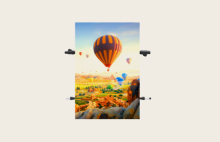 LG digital signage screen showcasing vivid hot air balloons over scenic landscape. LG display solutions delivering lifelike picture quality for tourism and promotional content.