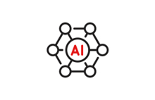AI icon representing intelligent digital transformation with neural network design for smart automation.