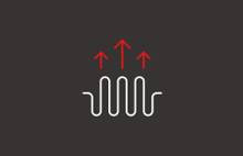 Electronic circuit icon with upward flow graphic symbolizing circuit and semiconductor technology.