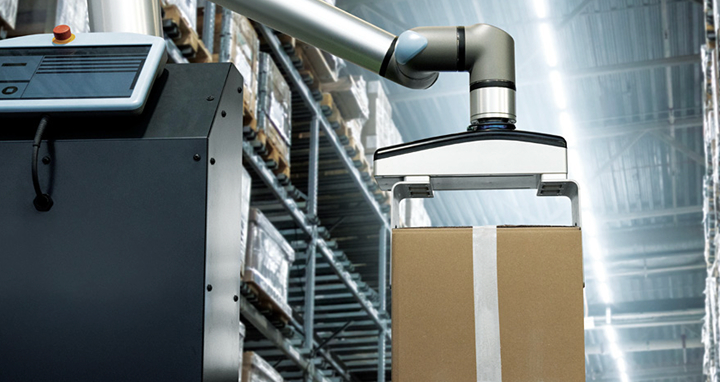 Automated robotic system managing material handling and transport inside modern factory, powered by LG automation solutions.