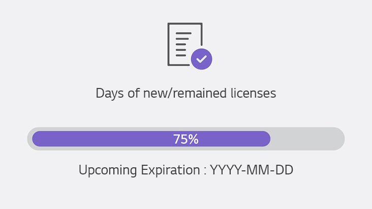 Days of new/remained licenses, 75%, Upcoming Expiration : YYYY-MM-DD