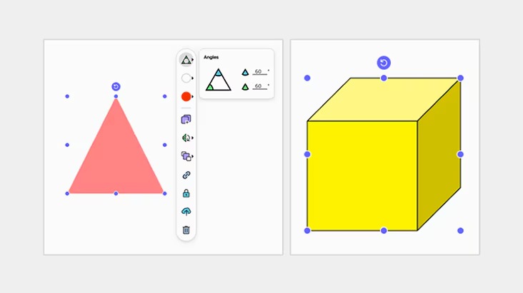 An example showing 2D and 3D shapes being drawn using the shape tools.