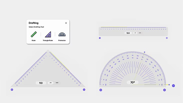 Demonstration of LG CreateBoard Lab’s digital ruler and protractor in use.