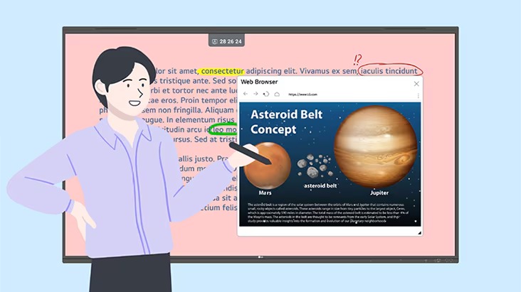 An illustration of a user utilizing the Web Browser feature to search for additional information while viewing existing content.