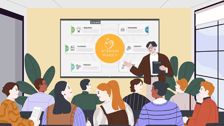 A presenter using the Gesture Function to focus audience attention.