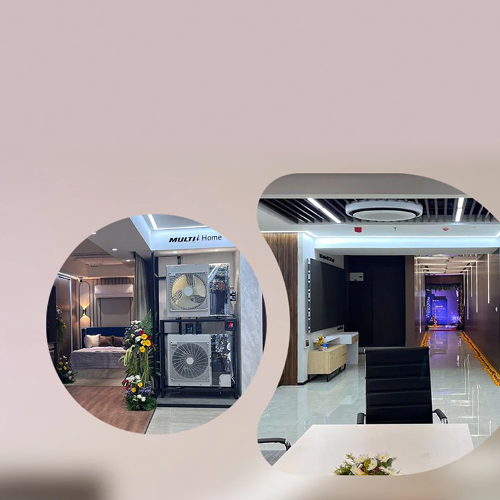 G HVAC outdoor unit installed next to a modern home garage with heat pump and boiler system inside