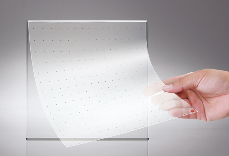 This shows that LED film can be attached to glass through the self-adhesiveness.