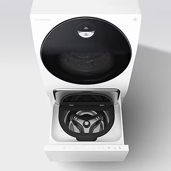 A close up shot of the interior technology of the LG SIGNATURE TWINWash®™ System Washing Machine.