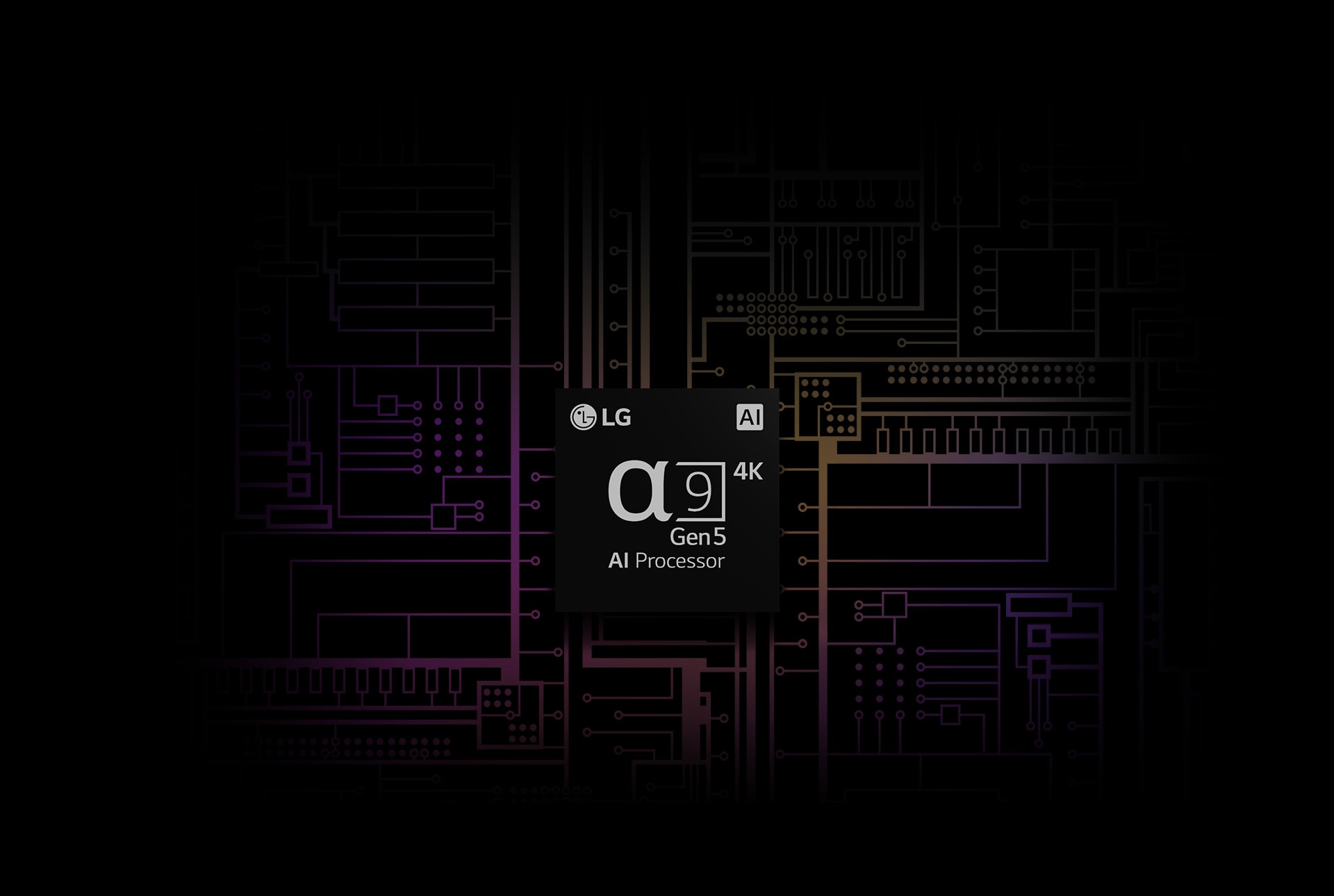 Una imagen del procesador 4K a9 Gen 5 AI tiene un fondo blanco y negro que se transforma en color