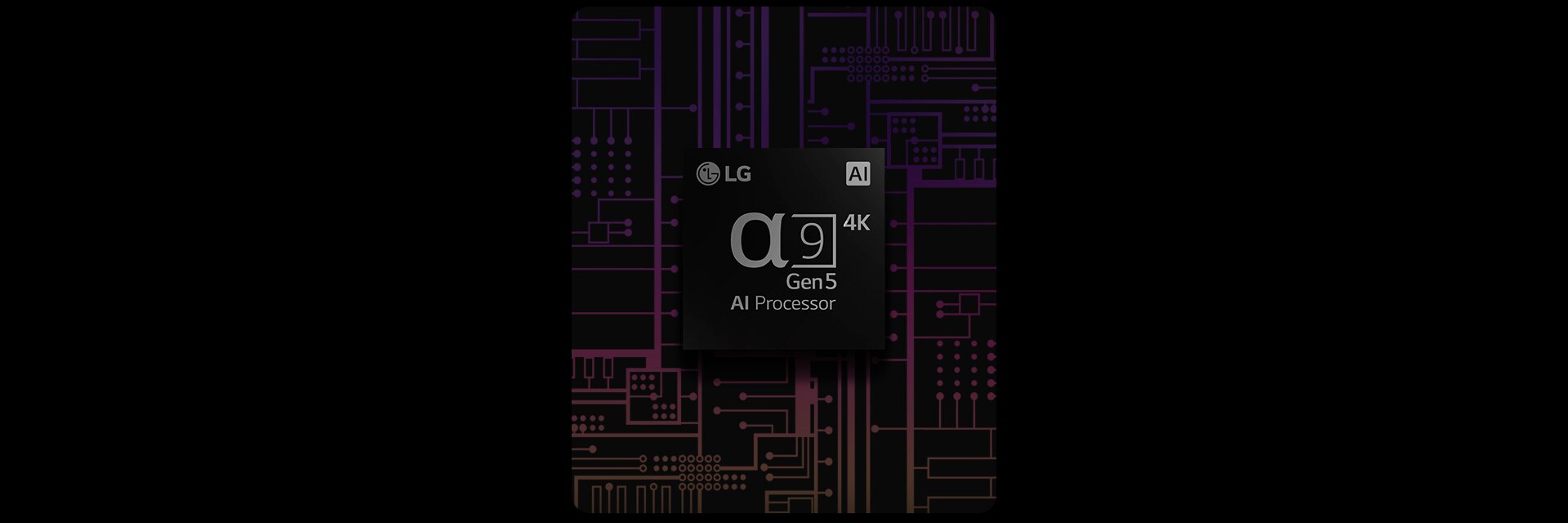 Una imagen del procesador 4K a9 Gen 5 AI tiene un fondo blanco y negro que se transforma en color