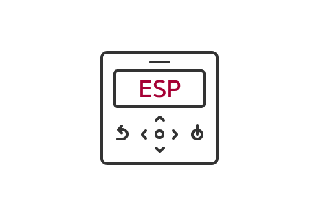 Icon representing a remote control with the "ESP" function highlighted.	