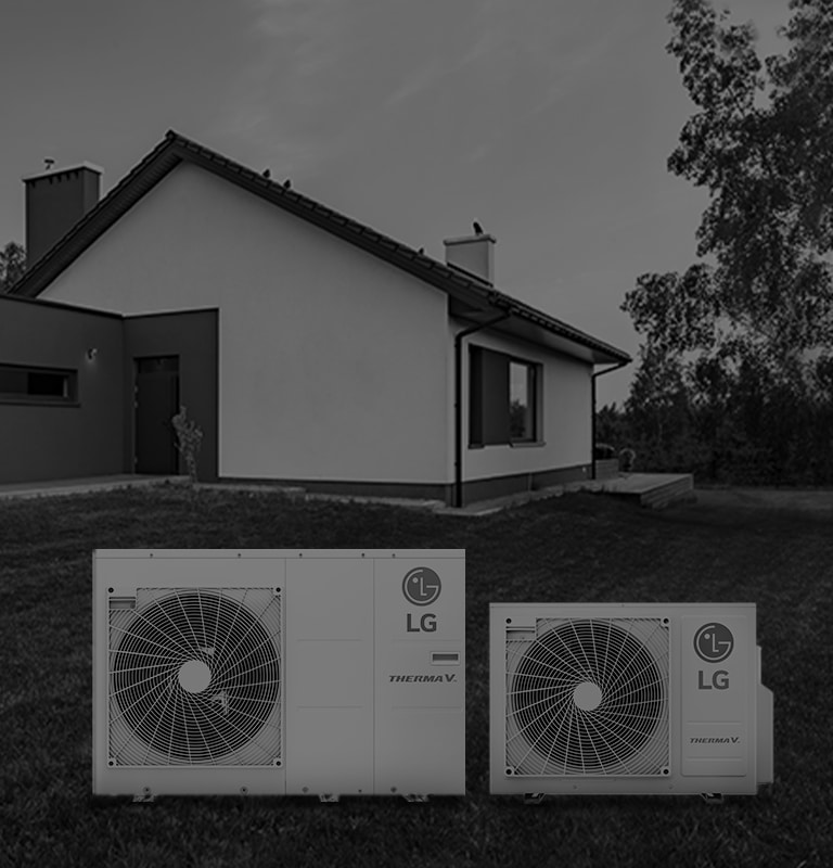 Therma V R32 Split 4/6kW and Monobloc S 9kW 3-Phase heat pumps are standing infront of house