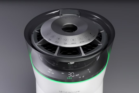 A top view of the Air Purifier showing control buttons and display features.