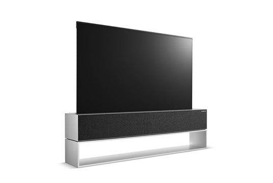 Left-facing side view of LG SIGNATURE Rollable OLED TV 