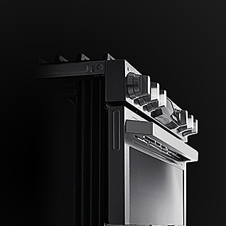 close side view of metal body with textured steel of LG SIGNATURE Oven Range