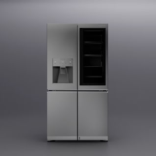 Image of LG InstaView Door-in-Door Refrigerator on a greyscale backdrop.