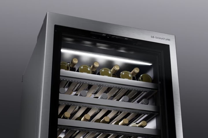 Image of the top section of the Wine Cellar that clearly shows the LED lighting that illuminates each shelf.